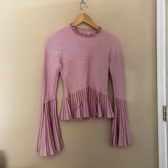 Jonathan Simkhai Metallic Stripe Bell Sleeve Top - Picture 3 of 4